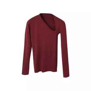 Burgundy trendy long sleeve top, sweater,knit